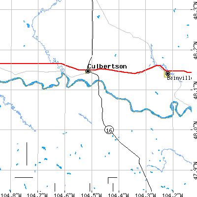 Zip code 59218 close-up map