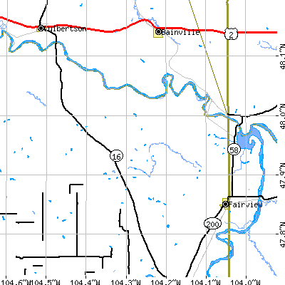 Zip code 59221 close-up map