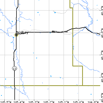 Zip code 59222 close-up map