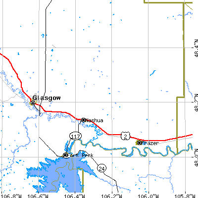 Zip code 59248 close-up map