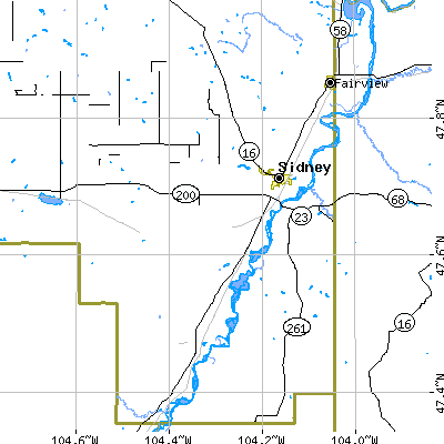 Zip code 59270 close-up map