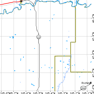 Zip code 59274 close-up map