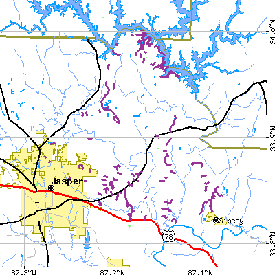 Zip code 35504 close-up map