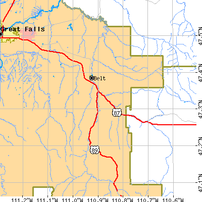 Zip code 59412 close-up map