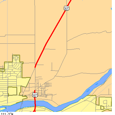 Zip code 59414 close-up map