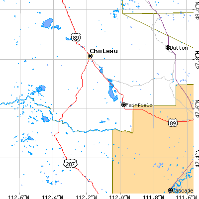 Zip code 59436 close-up map
