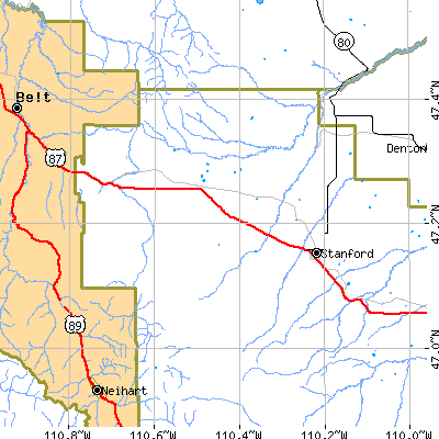 Zip code 59447 close-up map
