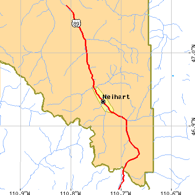 Zip code 59465 close-up map