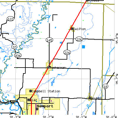 Zip code 72473 close-up map