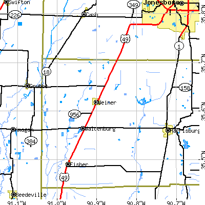 Zip code 72479 close-up map