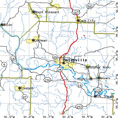 Zip code 72501 close-up map