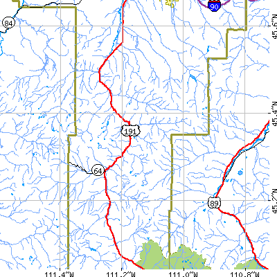 Zip code 59730 close-up map