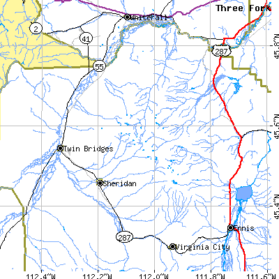 Zip code 59749 close-up map