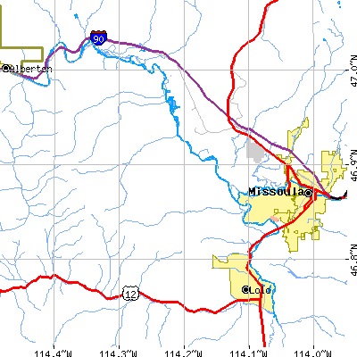 Zip code 59804 close-up map