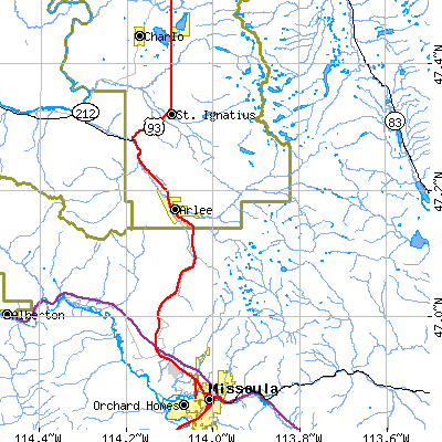 Zip code 59821 close-up map