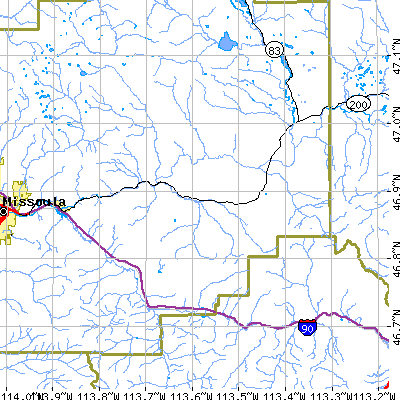 Zip code 59823 close-up map