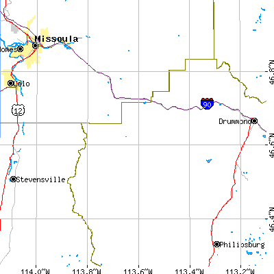 Zip code 59825 close-up map