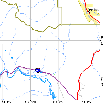 Zip code 59834 close-up map