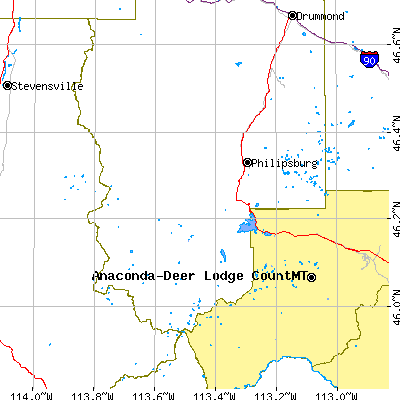 Zip code 59858 close-up map