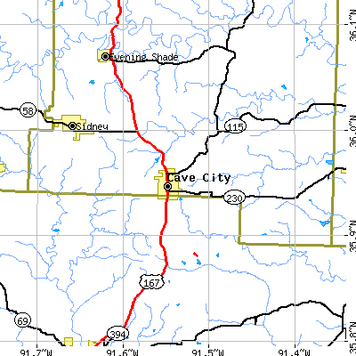 Zip code 72521 close-up map