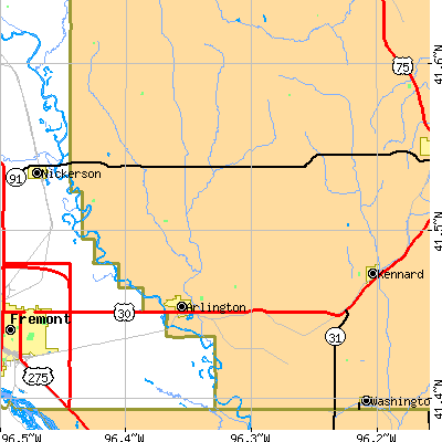 Zip code 68002 close-up map