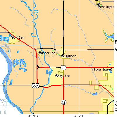Zip code 68022 close-up map