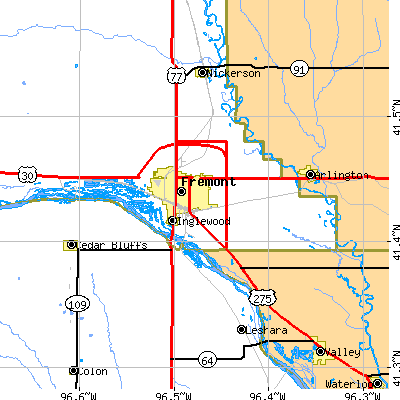 Zip code 68025 close-up map