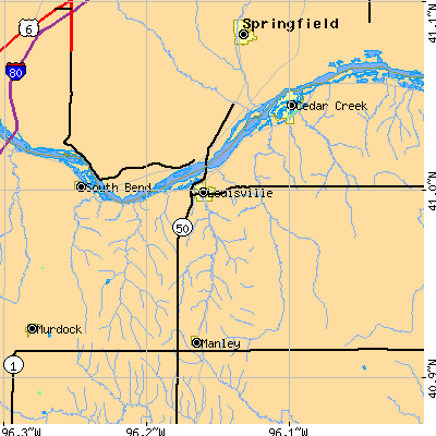 Zip code 68037 close-up map