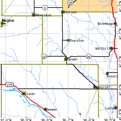 Zip code 68047 close-up map