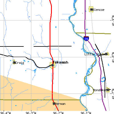 Zip code 68061 close-up map