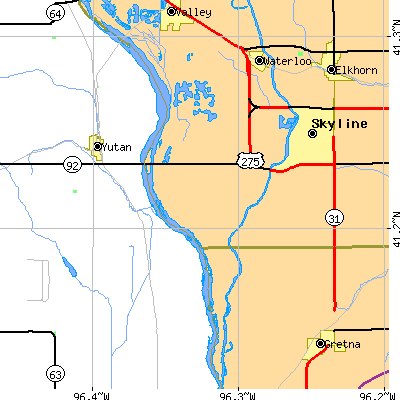 Zip code 68069 close-up map