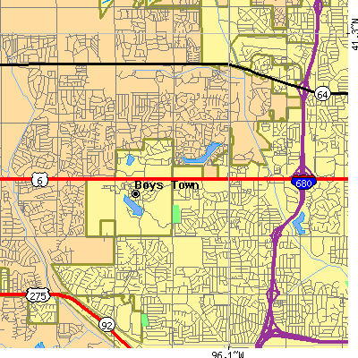 Zip code 68154 close-up map