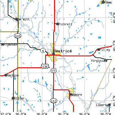 Zip code 68310 close-up map