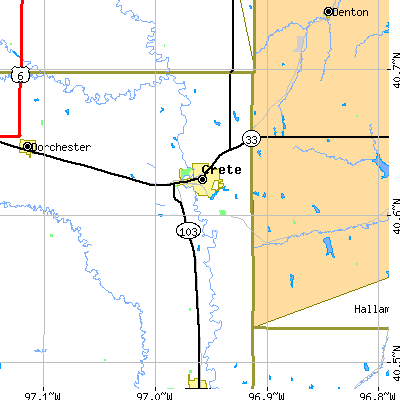 Zip code 68333 close-up map