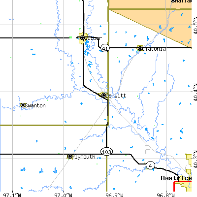 Zip code 68341 close-up map