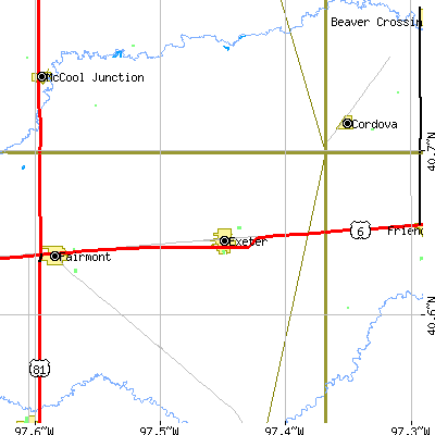 Zip code 68351 close-up map