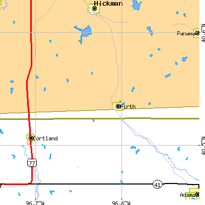 Zip code 68358 close-up map
