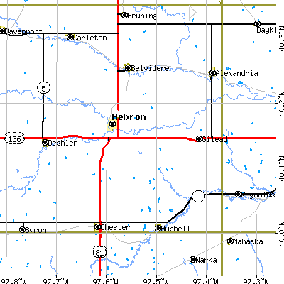 Zip code 68370 close-up map