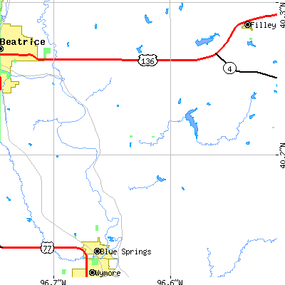 Zip code 68374 close-up map