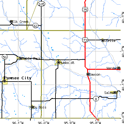 Zip code 68376 close-up map