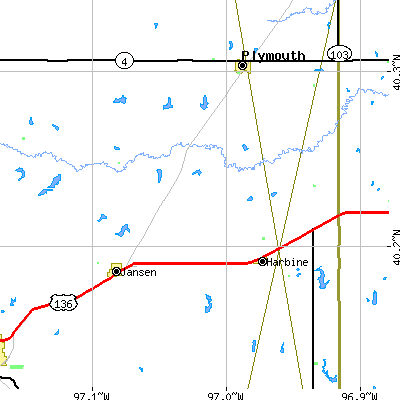 Zip code 68377 close-up map