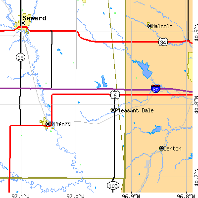 Zip code 68423 close-up map