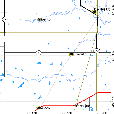 Zip code 68424 close-up map