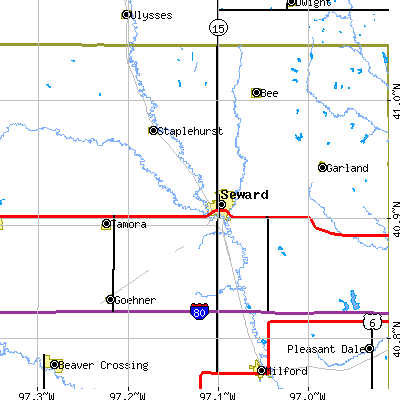 Zip code 68434 close-up map