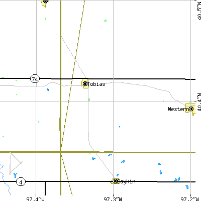 Zip code 68453 close-up map