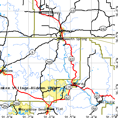 Zip code 72554 close-up map