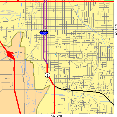 Zip code 68502 close-up map