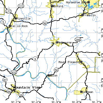 Zip code 72556 close-up map