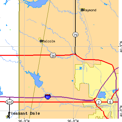 Zip code 68524 close-up map