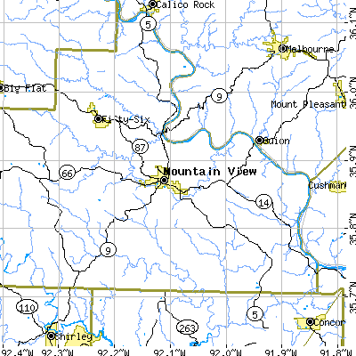 Zip code 72560 close-up map